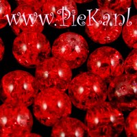 Crackle Kraal Rond Rood  8 mm