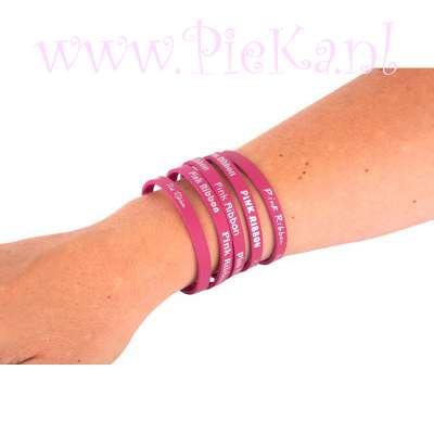 Wikkel Armbandje Leer Pink Ribbon