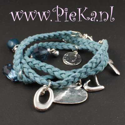 Wrap Bracelet Blauw - Groenig - Zilveren Nikkel Vrij